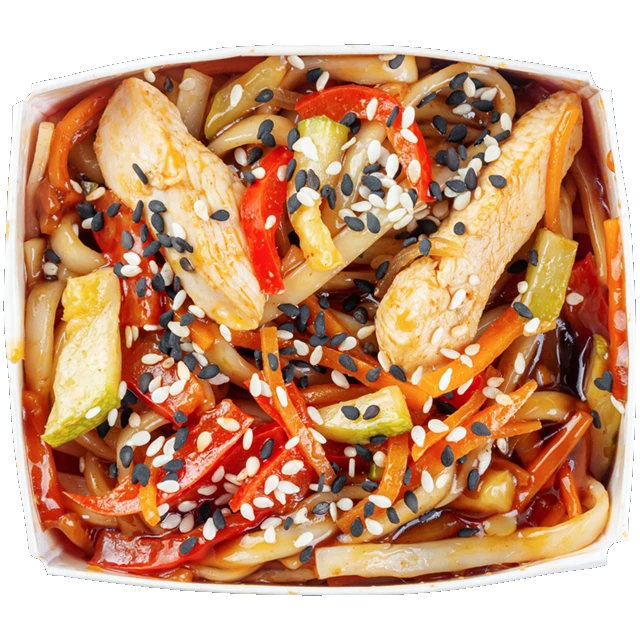 Удон с цыпленком в соусе терияки